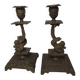 Pair of candlesticks with bronze dolphins