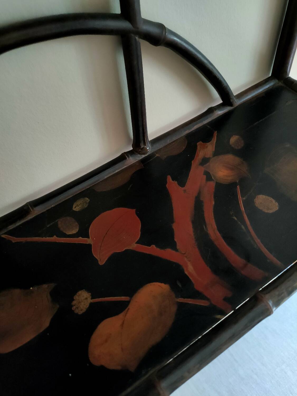 Antique bamboo and lacquer wall shelf