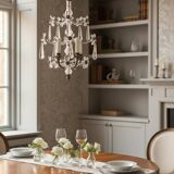 Crystal Beaded Bronze Flower Chandelier 1950s