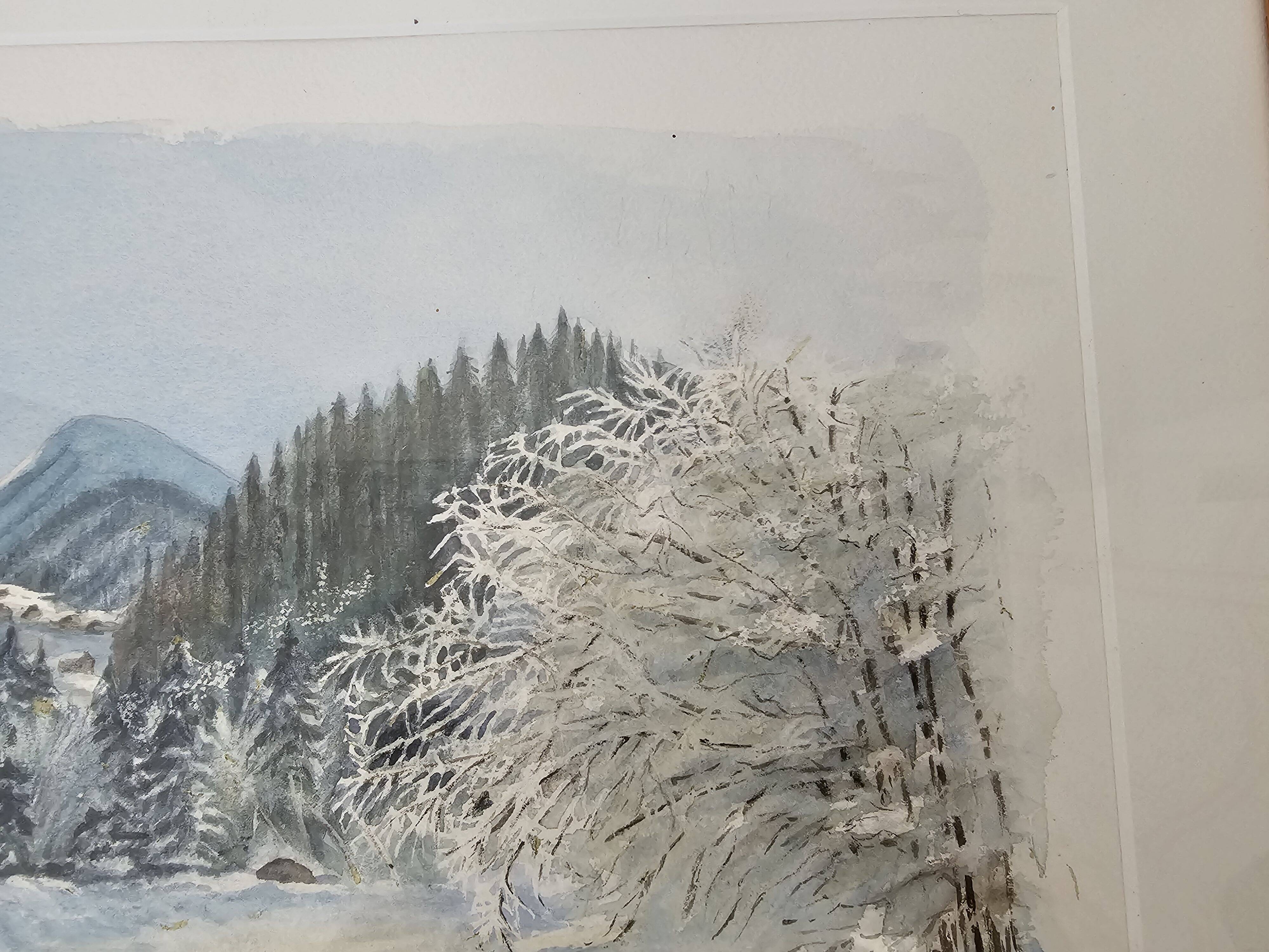Tableau - Aquarelle paysage de neige Signée Janine Ramond