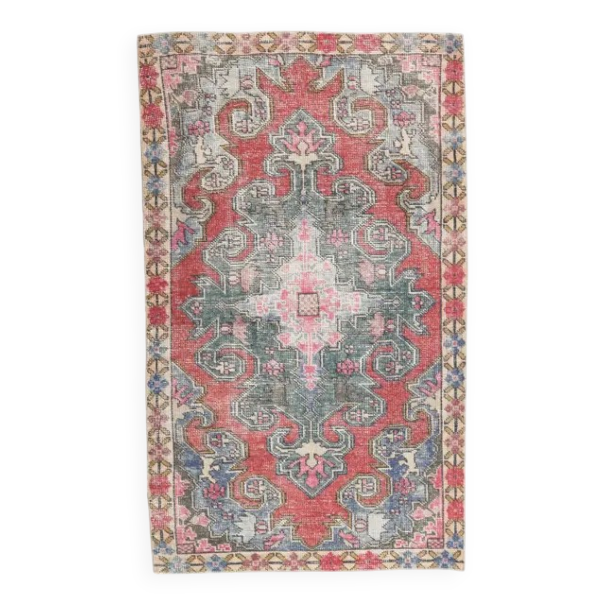 Vintage Turkish Hand-Knotted Geometric Runner Rug 123x209