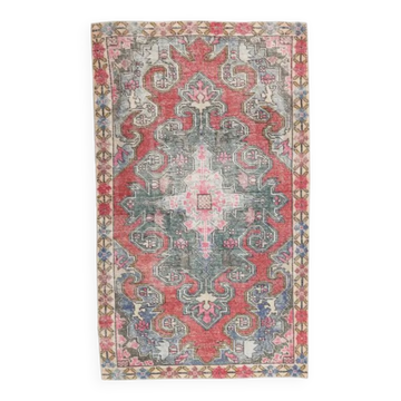 Vintage Turkish Hand-Knotted Geometric Runner Rug 123x209