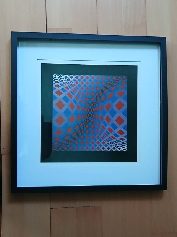 Idée Cadeau Noël : Sérigraphie Vasarely ''Octogone'' Encadrée (40x40cm)