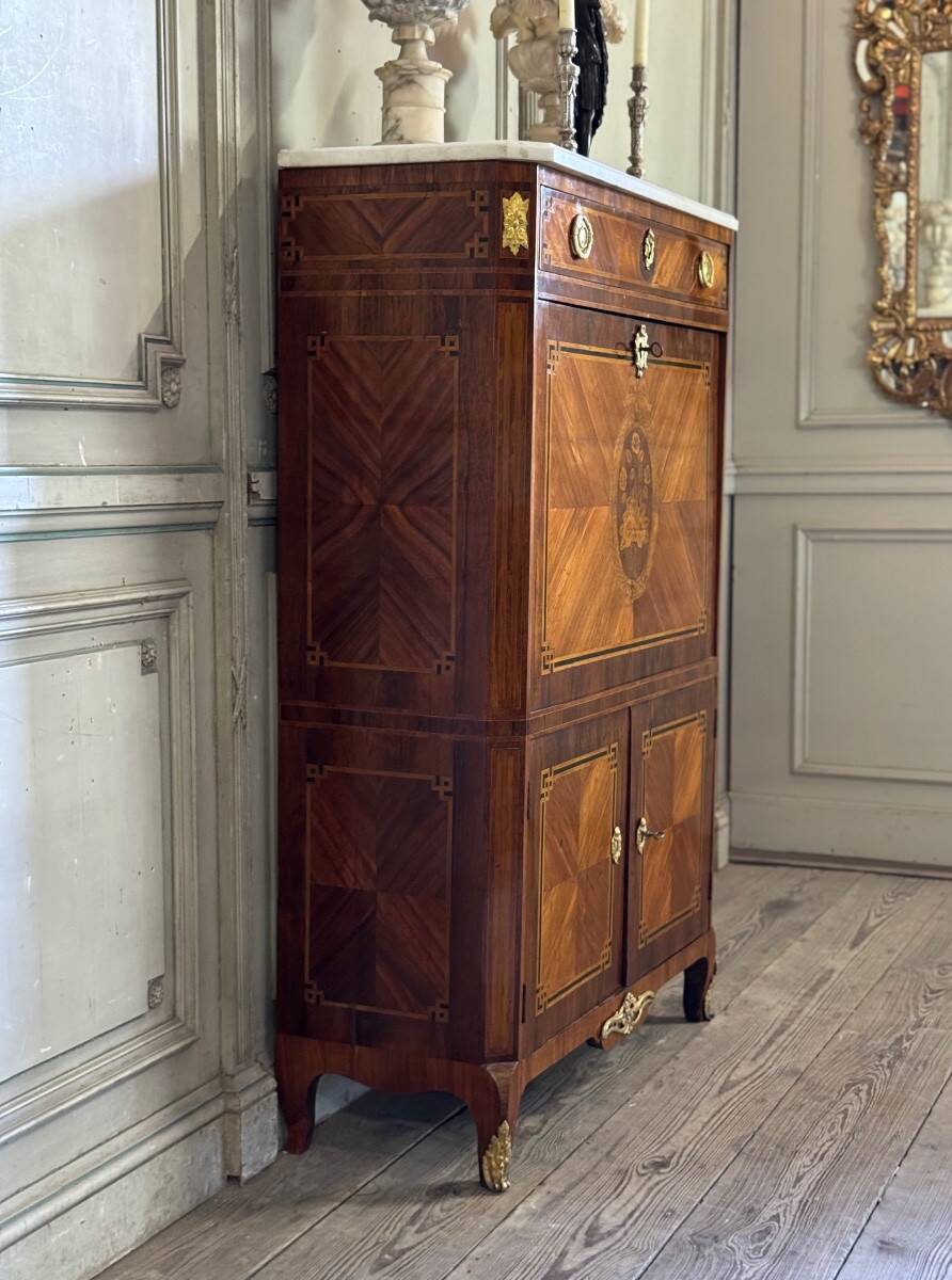 Louis XVI drop-leaf secretary in rosewood and violet wood veneer, 18th century