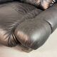 Large Set of Italian Space Age Black Leather Lounge Chairs with Brass
