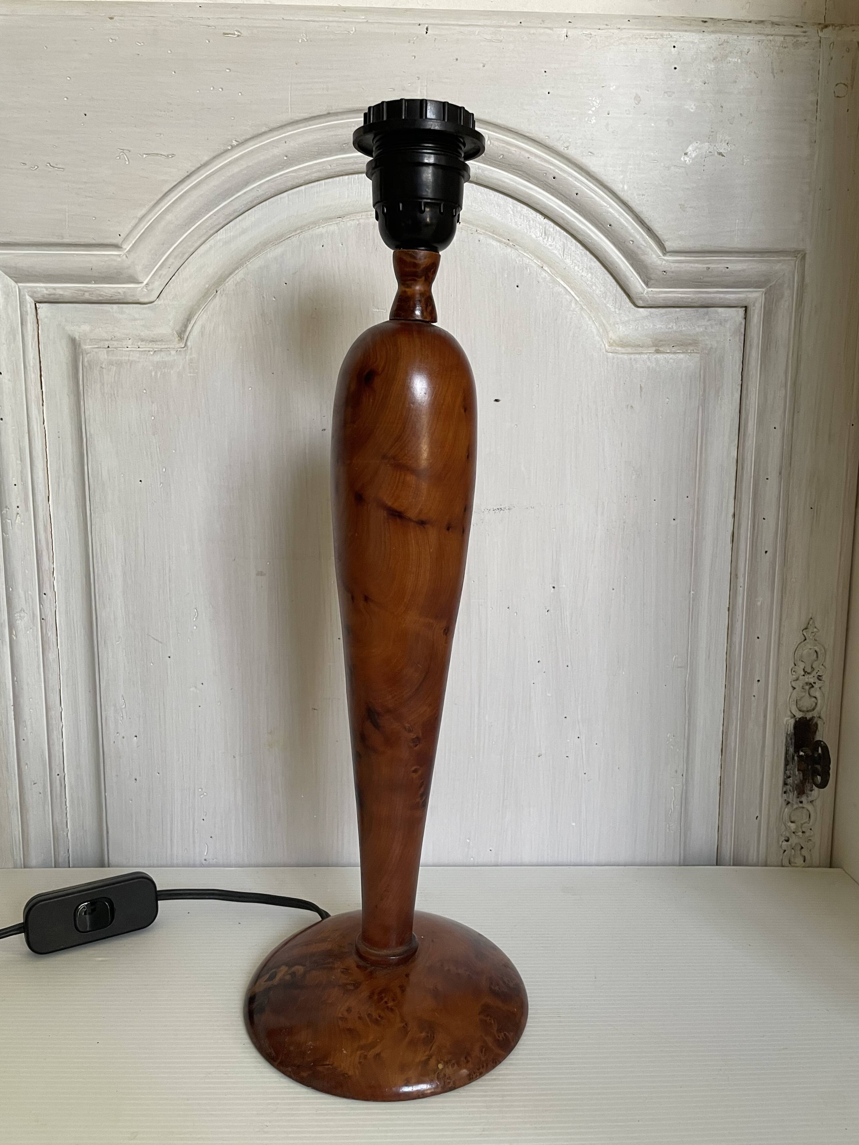 Pied de lampe en ronce de noyer style Art déco 40cm