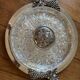 Art Nouveau presentation plate, cut crystal, silver-plated metal, vine leaves, 1900.