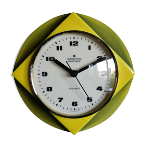 Horloge céramique vintage pendule murale silencieuse ronde Junghans jaune vert