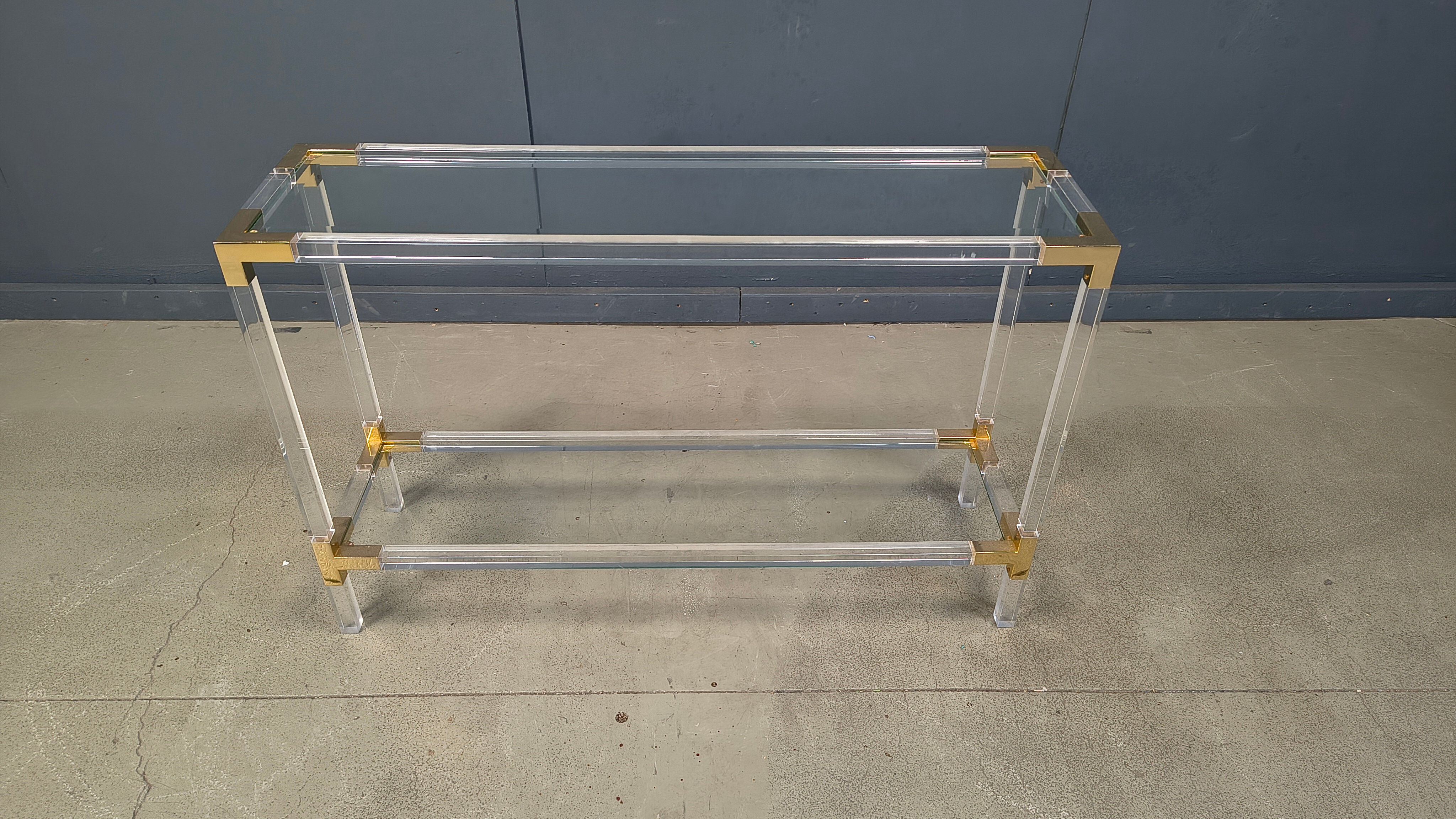 Brass and lucite console table, 1970s