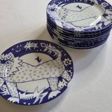 Service of 10 Plates, design by Yves Blayo Paris, 80s, 21 cm