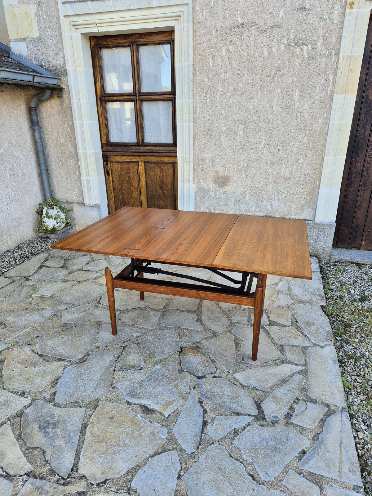 Table basse smorrebrod scandinave en teck vintage