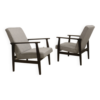 Pair of Henryk lis 300-190 armchairs 1970s pearl gray mottled fabric Ref: Nomad.