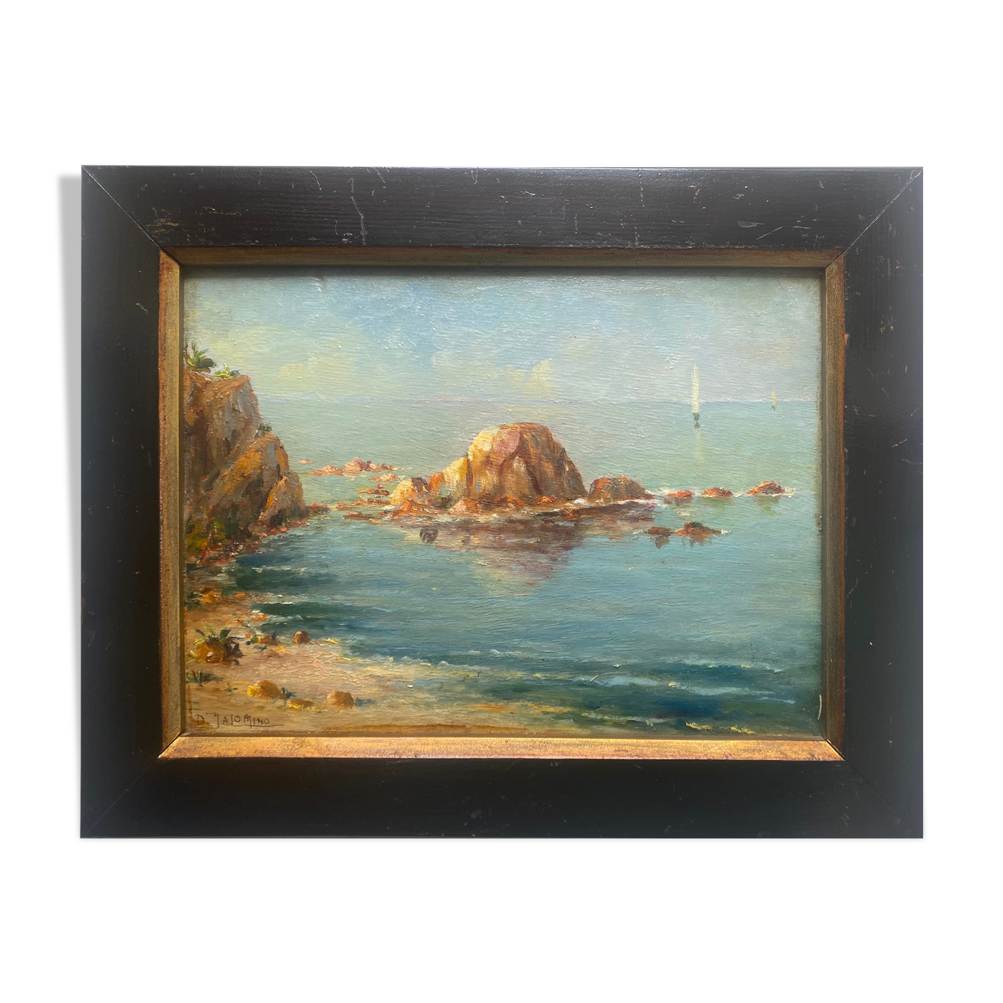 Old painting Marine "Seaside" signed + frame
