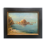 Old painting Marine "Seaside" signed + frame