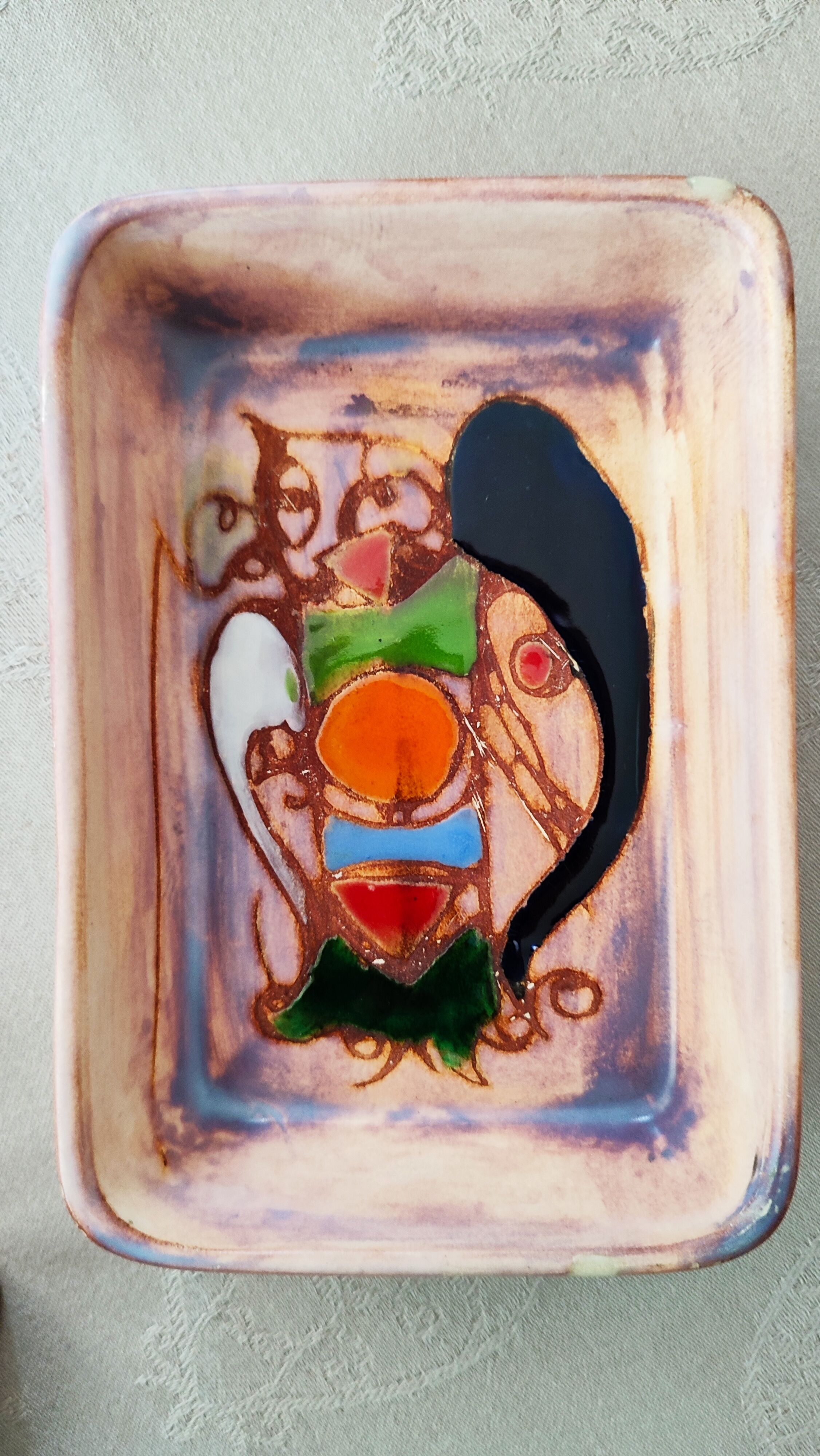 Polychrome presentation dishes of Marie Christine TREINEN (XXth) Vallauris