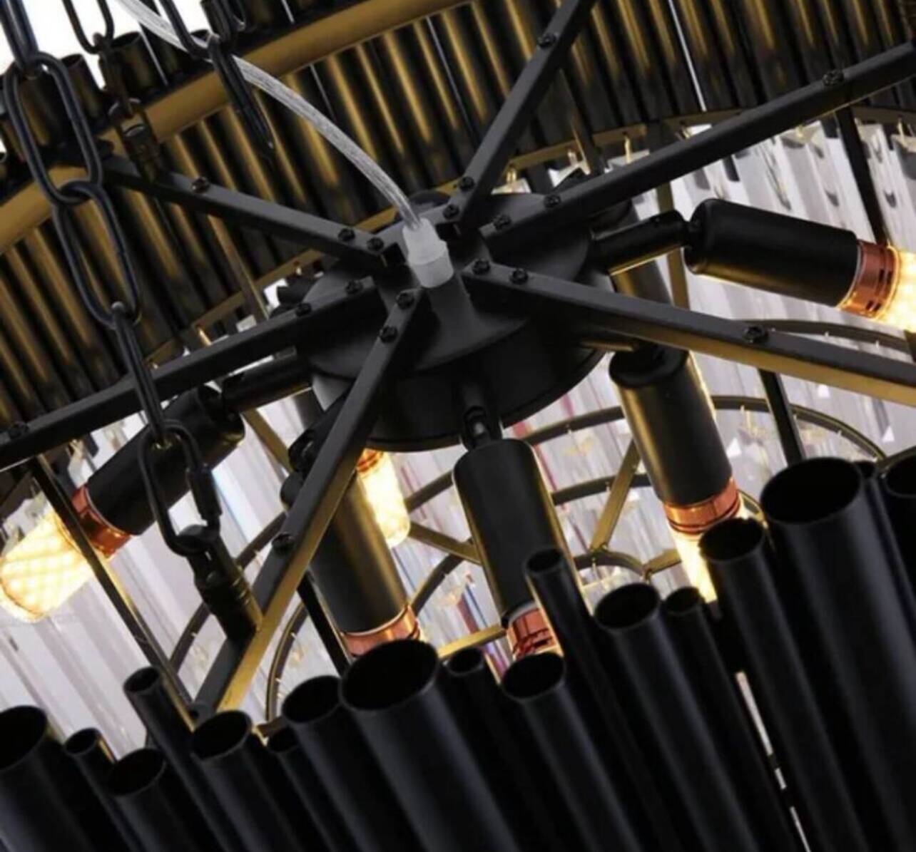 Modern designer chandelier in glass and metal