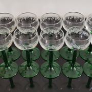 6 Vintage Alsace wine glasses with green feet decorations Bunches of Grapes and Vines