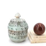 Pot couvert signé en grès, décor japonisant, années 70