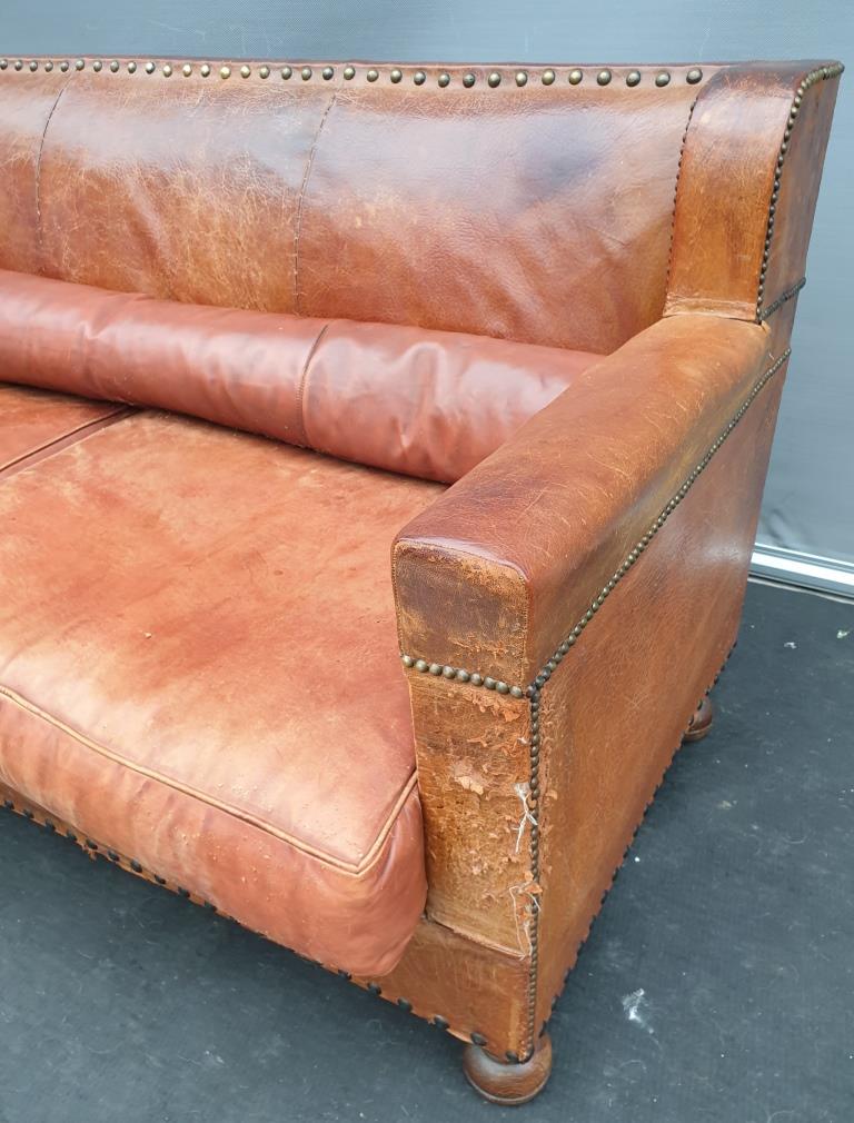 Vintage studded leather club sofa 50/60