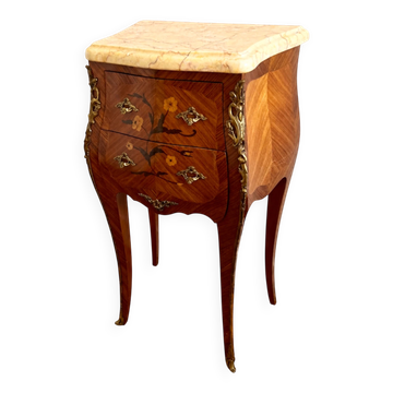Vintage Marble Top Nightstand, Louis XV French Bedside Table