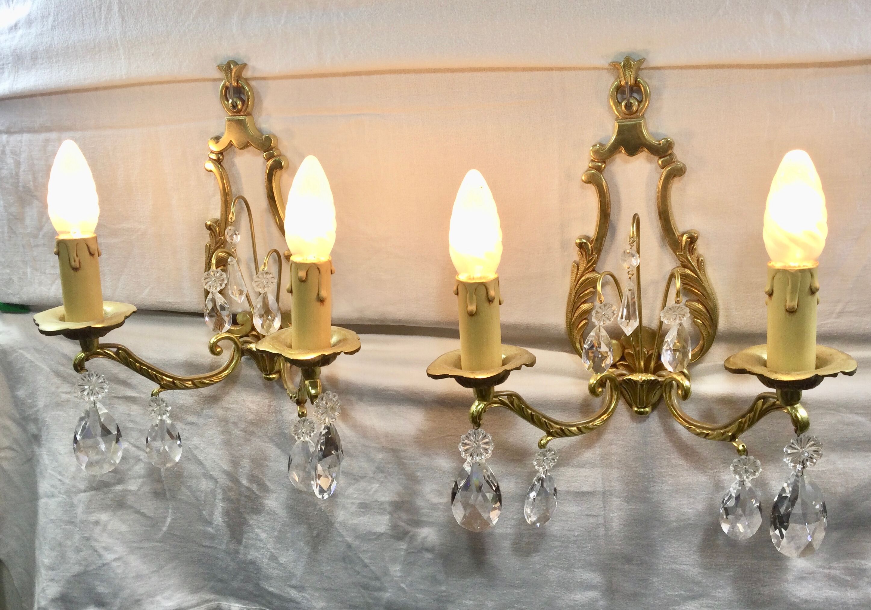Pair of Wall Lamp Bronze And Crystal 2 Lights