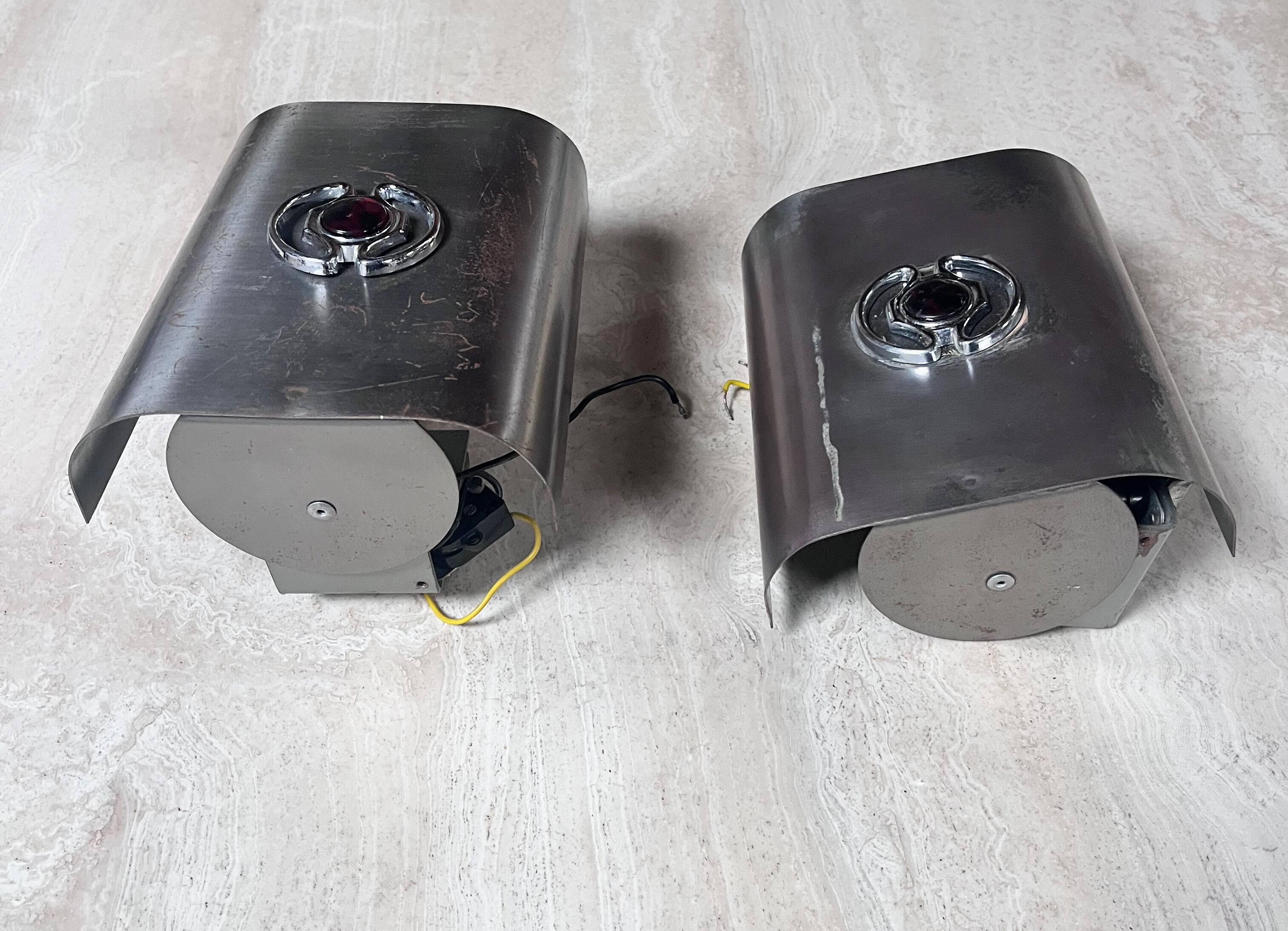 Pair of vintage brushed metal wall lights, 1970s,