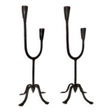 Pair of antique wrought iron candlesticks
