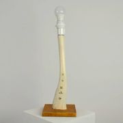 Scandinavian Studio Table Lamp in Carved Bone with Symbolic Decoration, c. 1950s–1970s