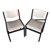 Pair of vintage cream wood & skai Scandinavian chairs