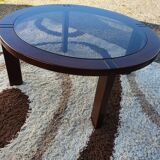 Teak coffee table and smoked glass from the 70s
