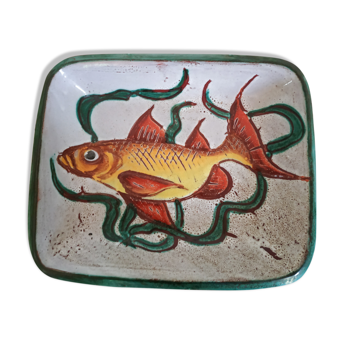 Former rectangular ceramic dish hand decoration Vallauris