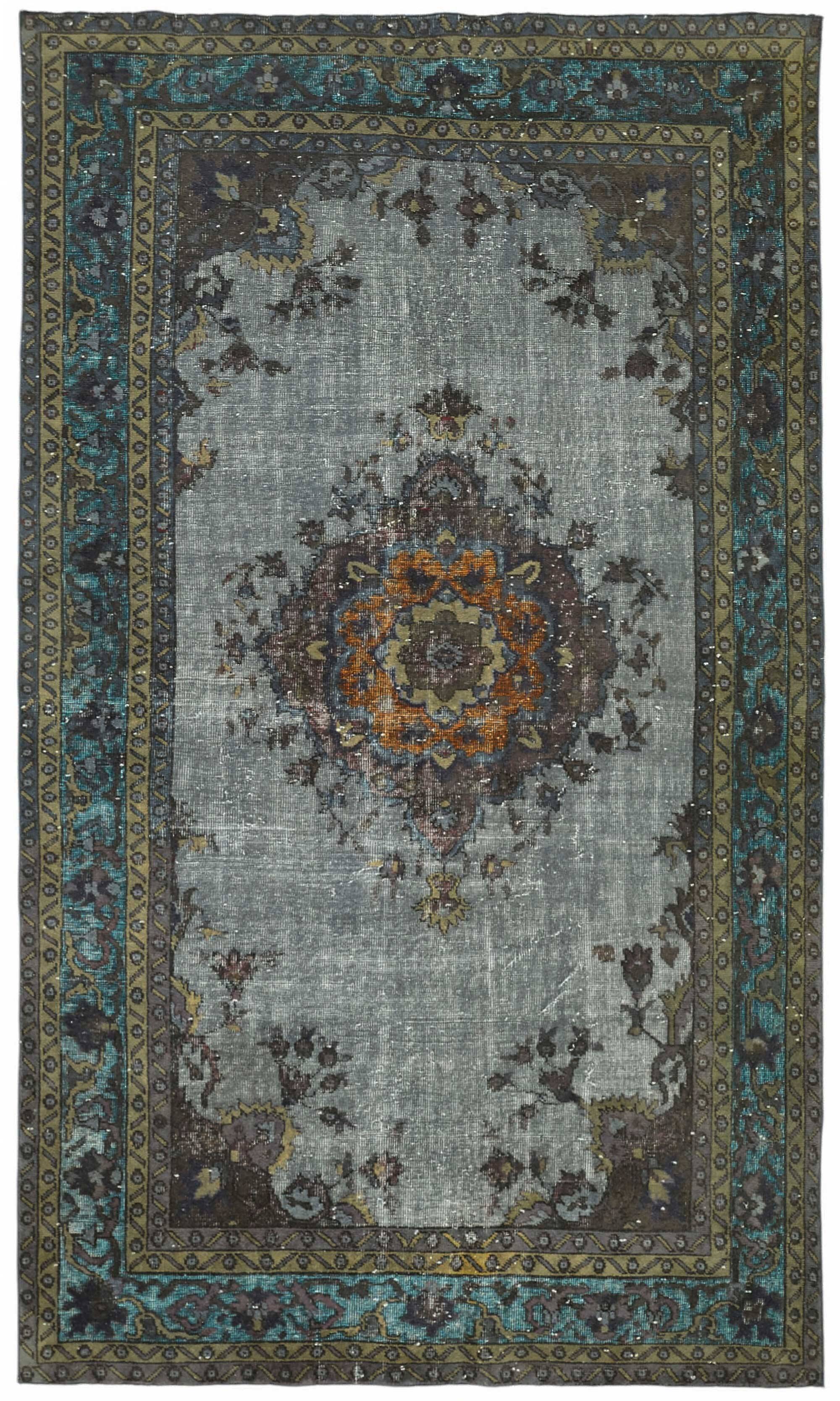 Overdyed Wool Vintage Handmade Carved Rug 169 cm x 288 cm