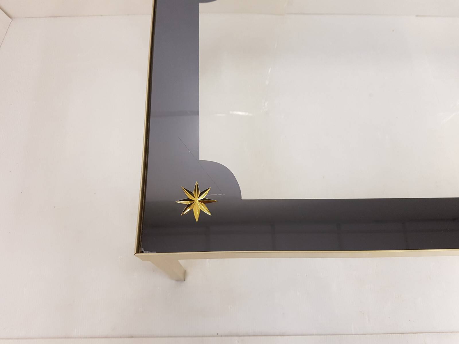 Vintage coffee table gold aluminium & star glass 1960s