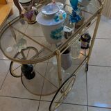 Hollywood Regency style bar cart in brass and glass, 1970s