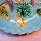 Art Deco Sarreguemines blue slip plate: 2 Birds pecking grapes