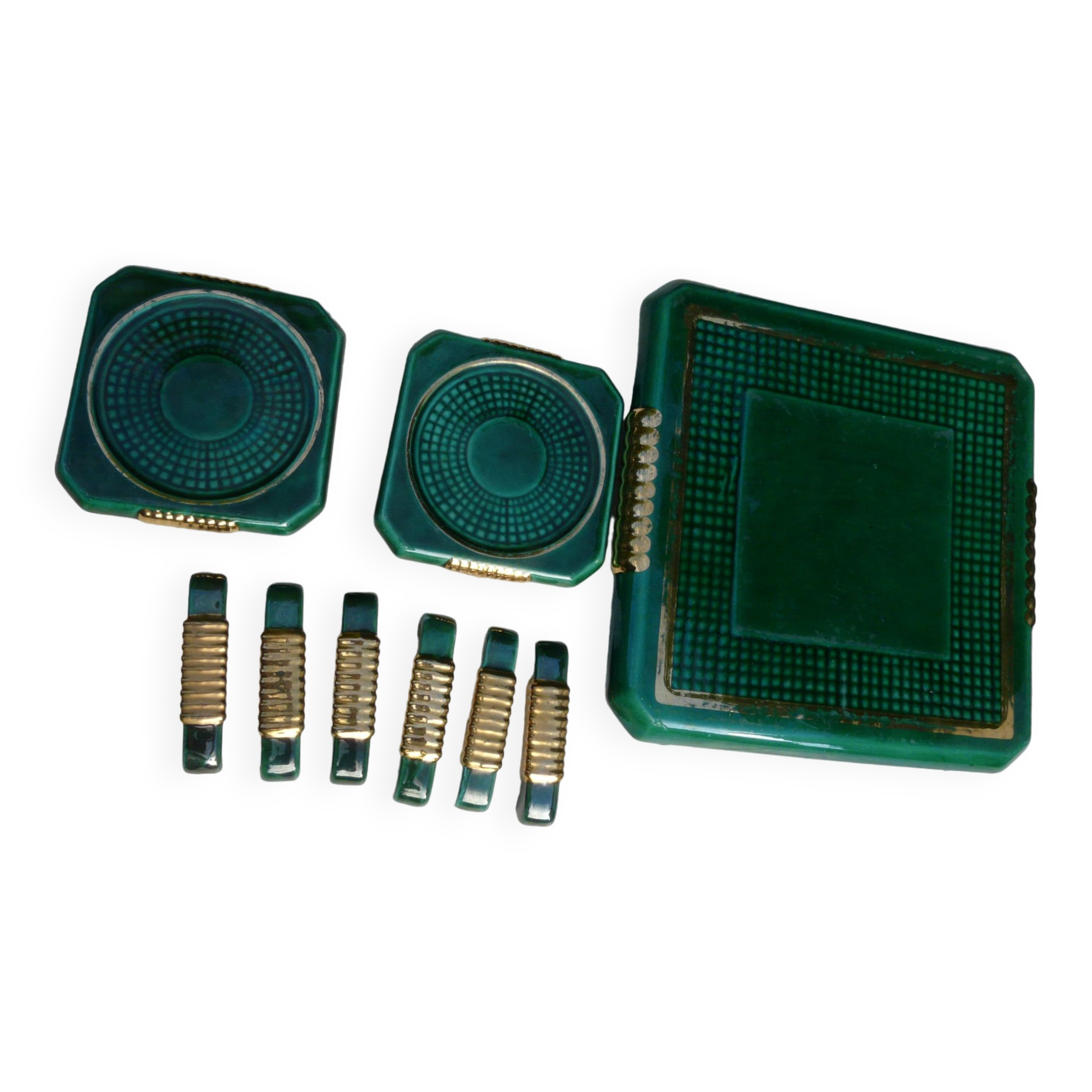 Art Deco dish rest, coasters and knife holder set