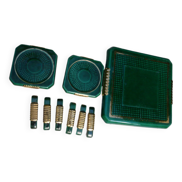 Ensemble repose-plat, dessous de bouteilles et porte-couteaux Art Déco