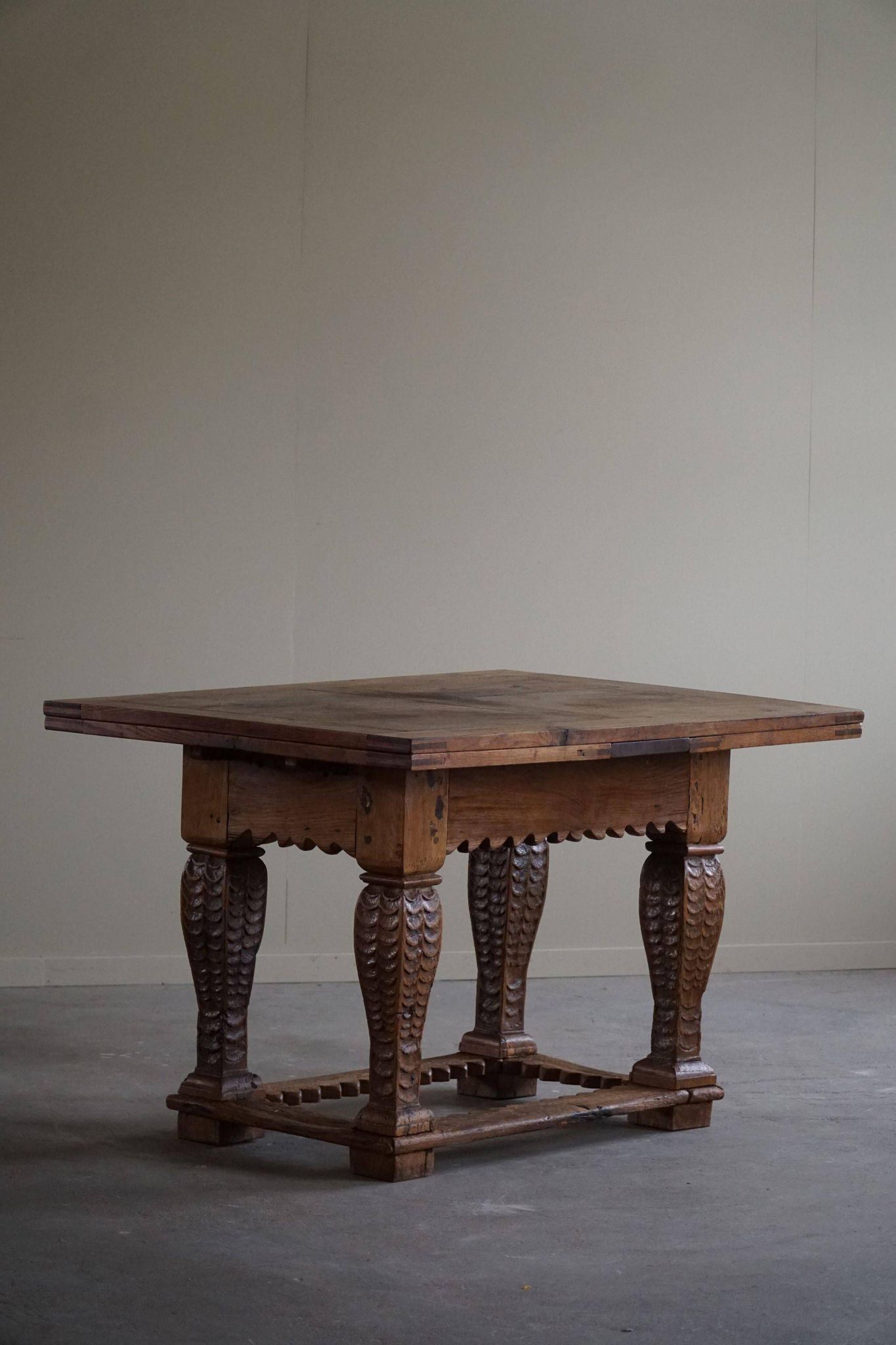 Antique Baroque dining table/desk in oak, Danish cabinetmaker, 19th century.