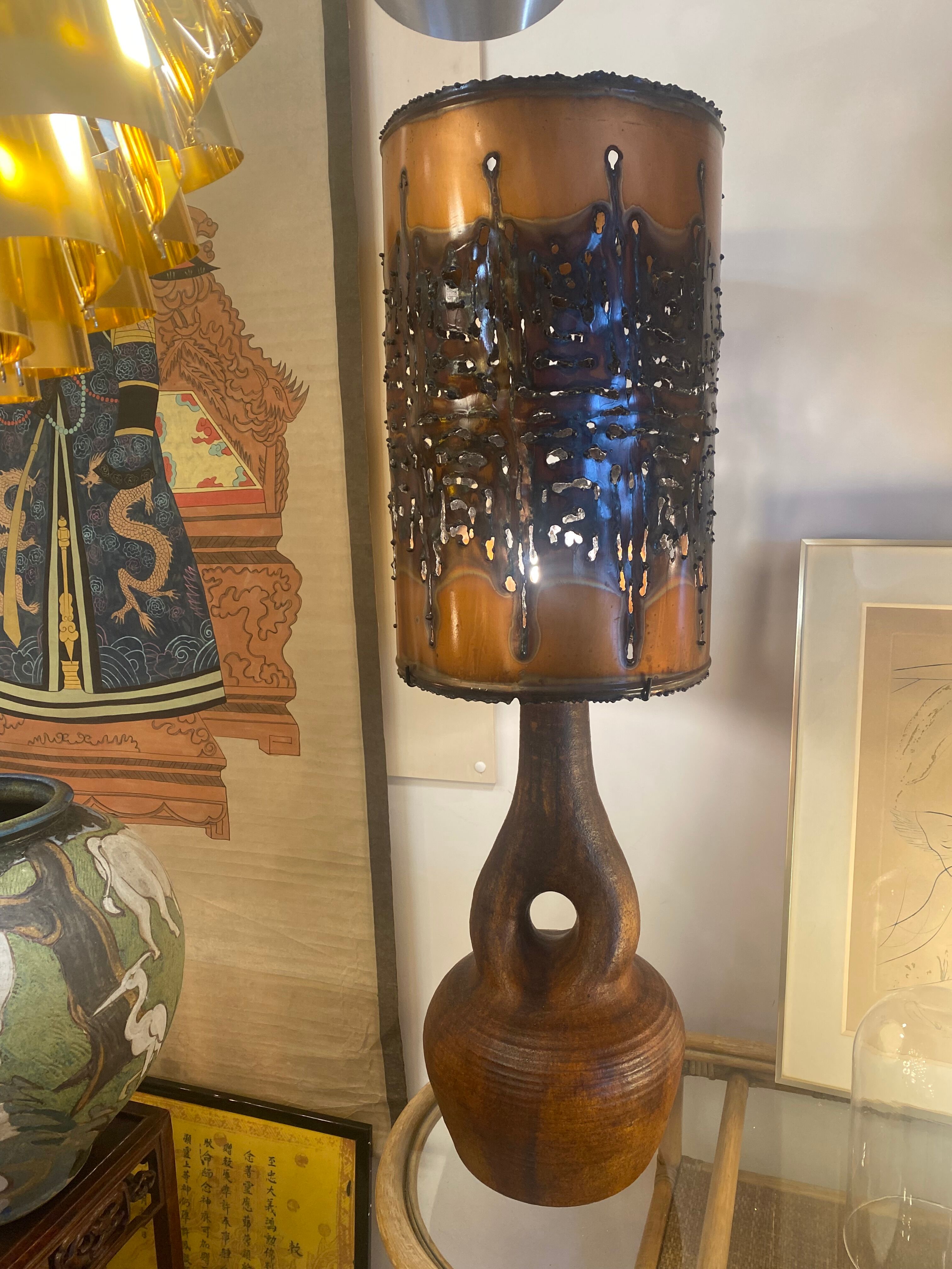 Lampe céramique cuivre Accolay vintage