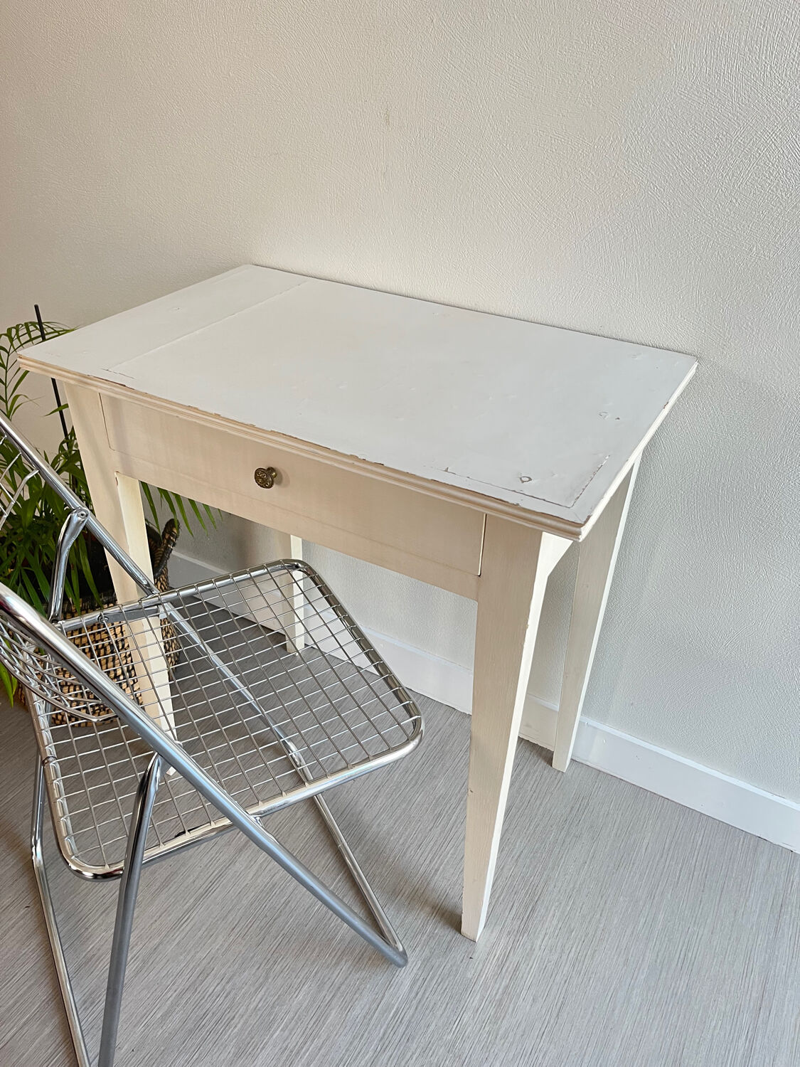 Small patinated wood table / desk / console / side table