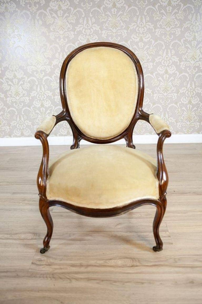 Set of Antique Walnut Chairs in Beige Upholstery, 1890s