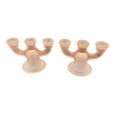 Pair of vintage three-branch candlesticks in satin pink glass – Sty