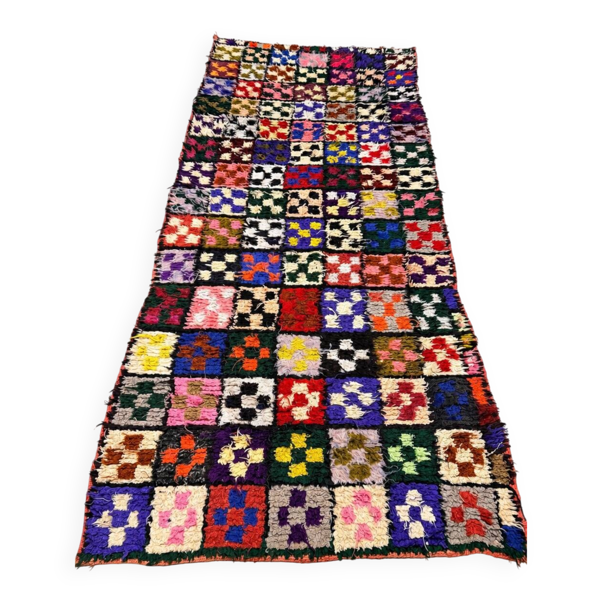 Vintage multicoloured Boucherouite hallway rug - 255 x 100 cm