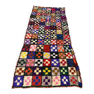 Vintage multicoloured Boucherouite hallway rug - 255 x 100 cm