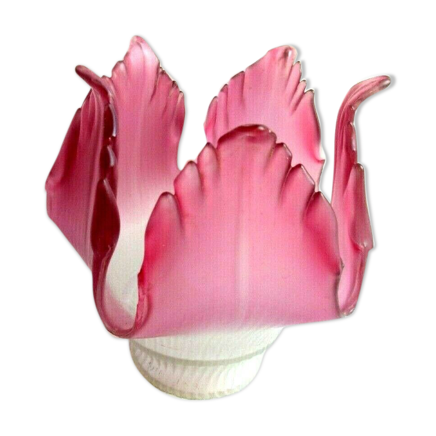 Art Deco Nouveau lamp tulip, pink glass flower, 5 ribbed petals raised