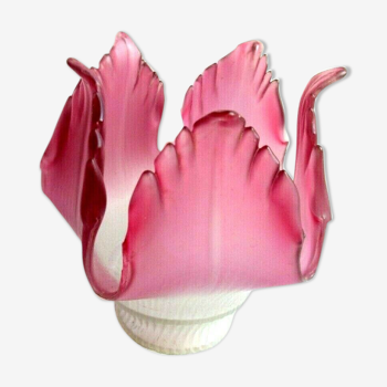Art Deco Nouveau lamp tulip, pink glass flower, 5 ribbed petals raised