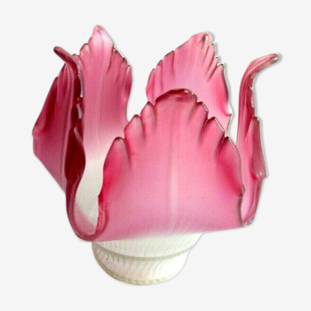 Tulipe art déco nouveau fleur en verre rose 5 pétales nervurés relevés