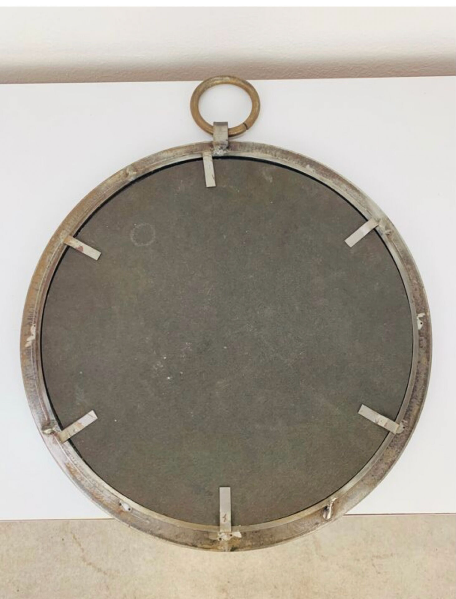 Round mirror with iron frame, vintage