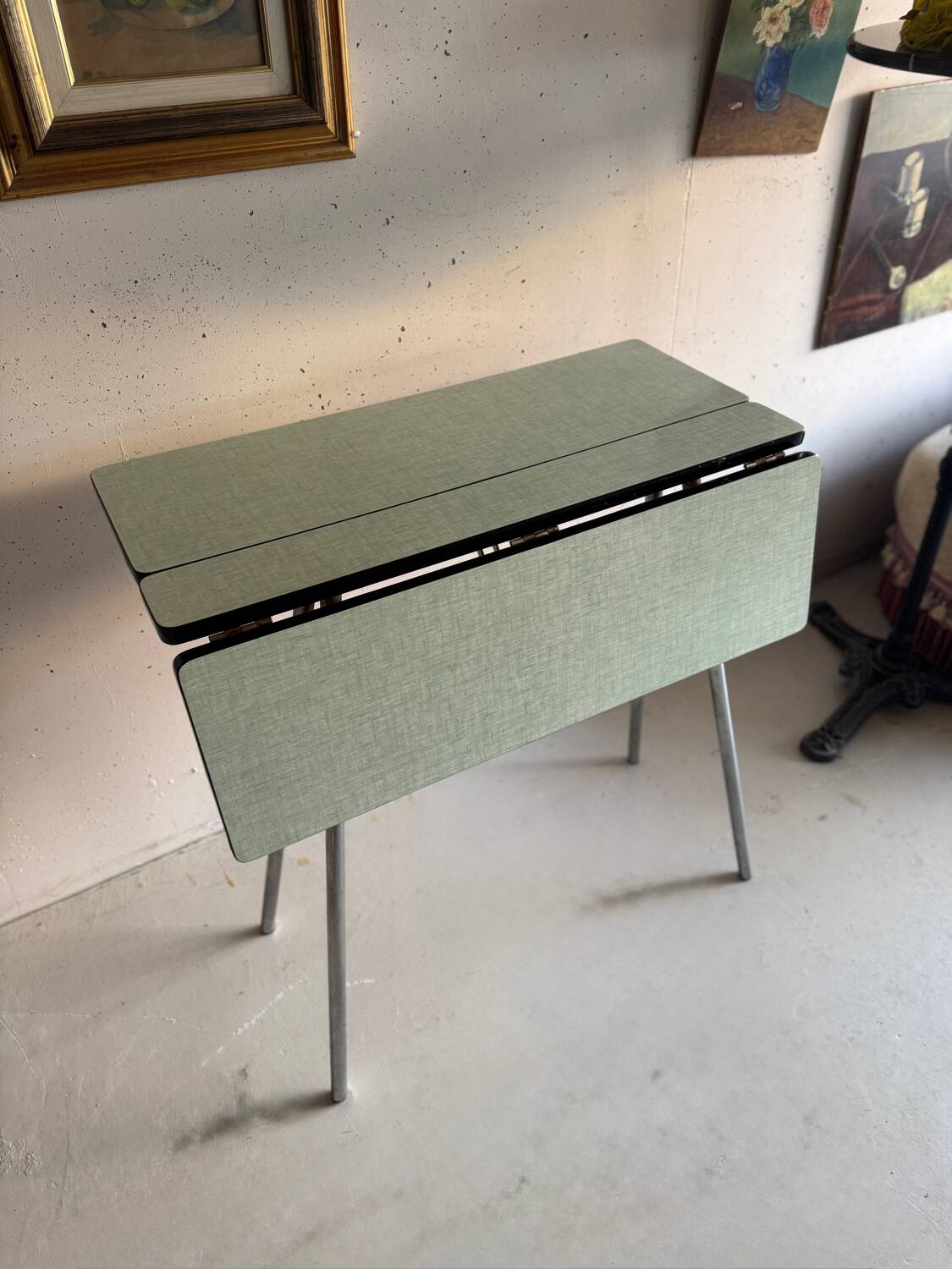Vintage folding table light blue formica