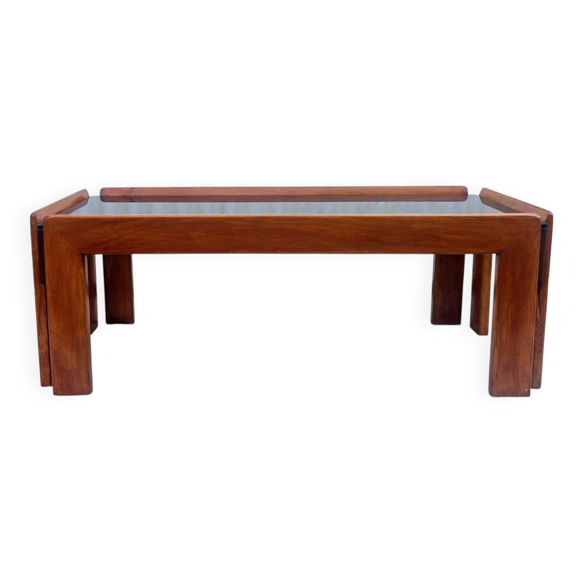Afra and Tobia Scarpa wood and smoked glass coffee table